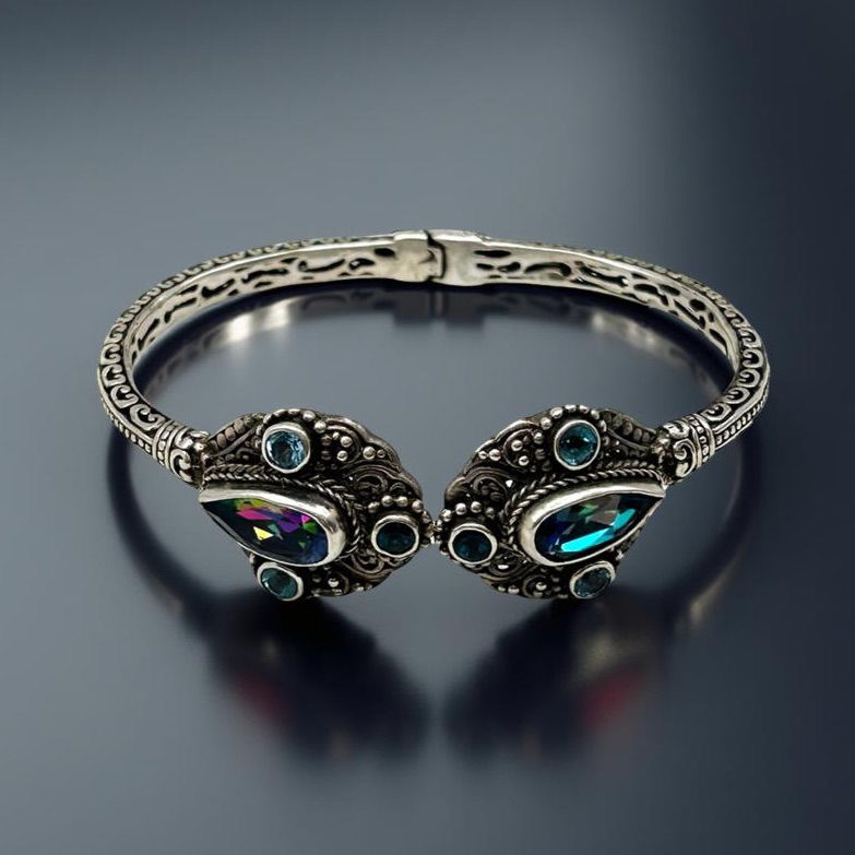 Sarda 925 Sterling Silver Rainbow Blue Topaz Hinged Bangle Bracelet 7 122$